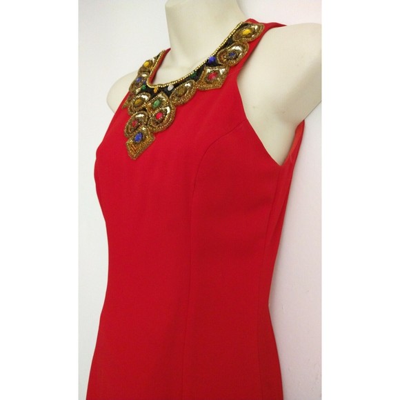 Opalis Vintage Red Cocktail Dress Sequins Beads A Line Size 2 - Picture 4 of 8
